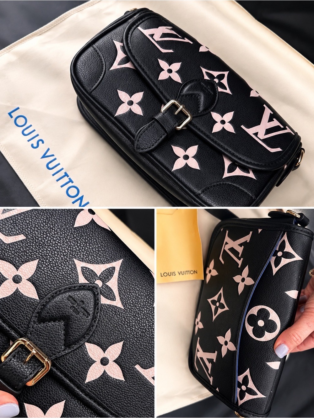 LV inspo Black & Pink Monogram Crossbody Bag